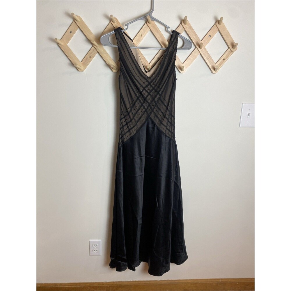 Adrianna Papell Sleeveless Bead Embellished Bodice Silk Beige Maxi Dress Size 4